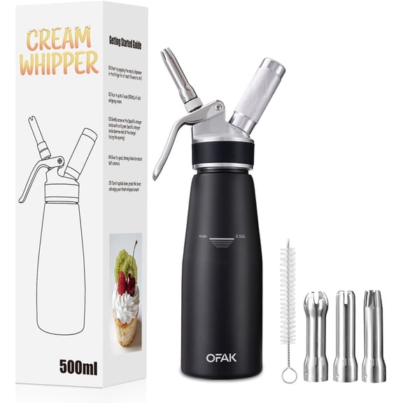 Professional Aluminum Whipped Cream Dispenser – 1 Pint / 500 mL (Black) | Ideal for Desserts, Coffee, Cocktails & Sauces – cold foam dispenser|whipped cream canister (Chargers Not Included)
