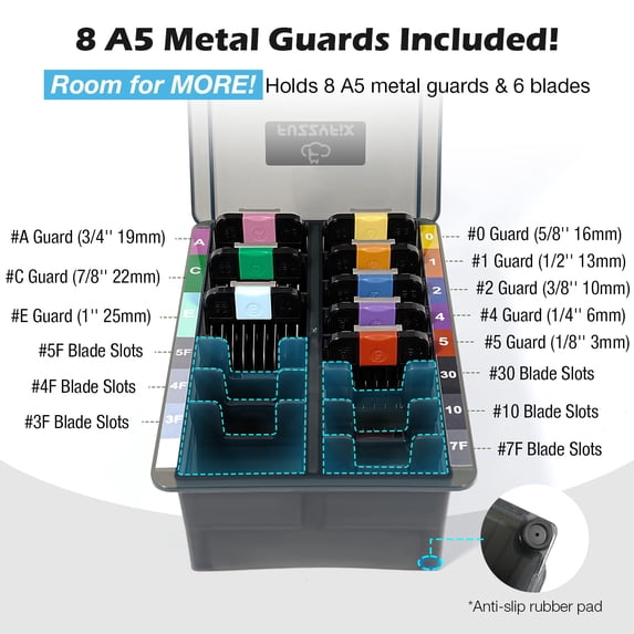 Professional Animal Stainless Steel Attachment Guide Comb Set with Storage Box for A5 Detachable #10, #15, #30 Blade Dog Clippers