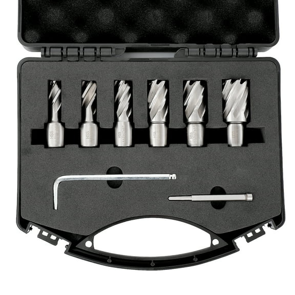 Professional Annular Cutter Set,HSS Mag Drill Bits,Global Weldon Shank, Navigator Pins, Hex Wrench, Portable Carry Case, 6 pcs