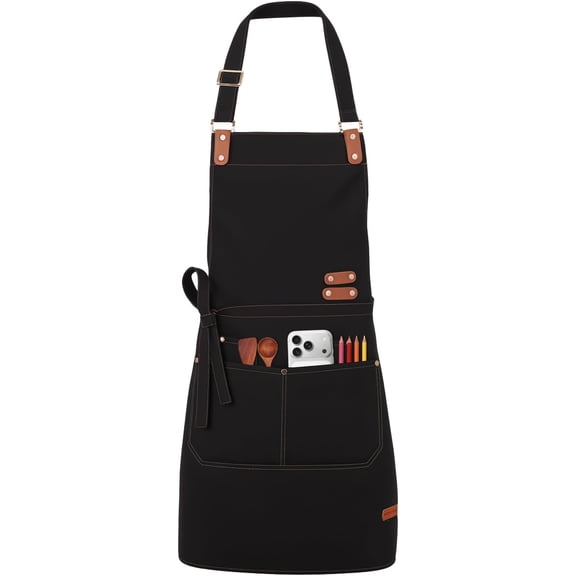 Professional Aprons for Men Women with Pockets, Waterproof Canvas Chef Apron for Cooking, Baking, Craft Working