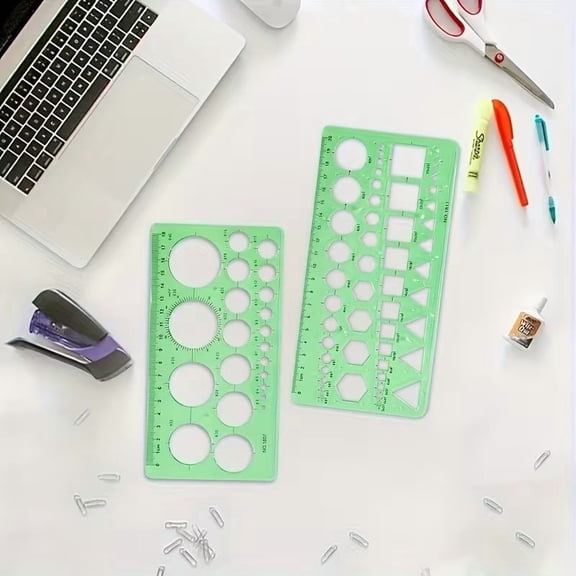 Professional Architectural Drafting Templates Set with Built-In Scale Ruler Multi-Shape Stencils for Floor Plans, Elevations & Technical Drawings