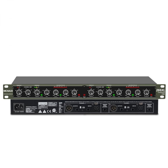 Professional Audio Compressor, 2 Channel Black Dynamic Processor with Noise Gate&Sidechain Insert Dynamic Effects Processor for Studio, Live & Streaming 1U Rackmount, XLR/TRS Inputts