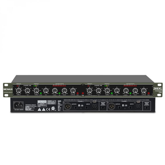 Professional Audio Compressor, 2 Channel Black Dynamic Processor with Noise Gate&Sidechain Insert Dynamic Effects Processor for Studio, Live & Streaming 1U Rackmount, XLR/TRS Inputts