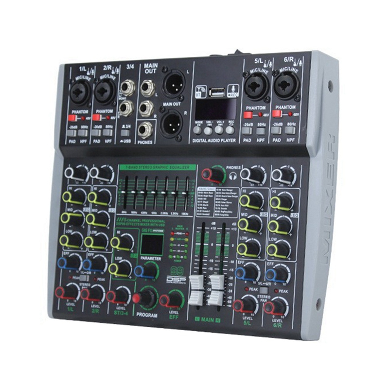 Professional Audio Mixer 6 Channel Builtin 99DSP 7Segment Balanced
