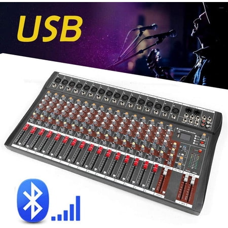 Professional Audio Mixer Sound Board Console Desk System Interface 16 Channel Digital USB Bluetooth MP3 Computer Input 48V Phantom Power Stereo DJ Studio FX