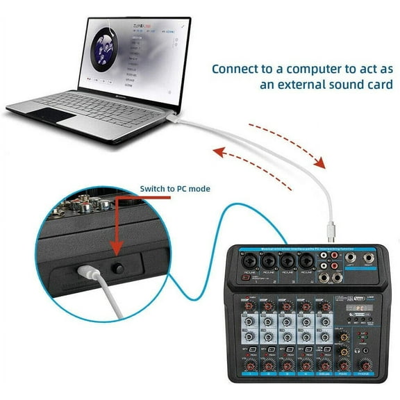 Cncest Professional 6 Channel DJ Mixer, USB Bluetooth Audio Console, Black