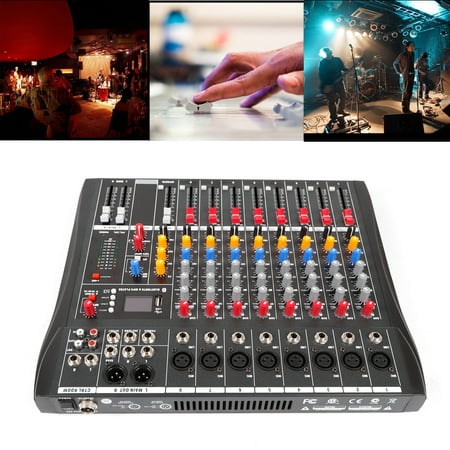 Professional Audio Mixer with 8 Mic Inputs, 3-Band Equalizer, 6 Built-in Music Styles, Real-time Monitoring, Ideal for Sound Customization