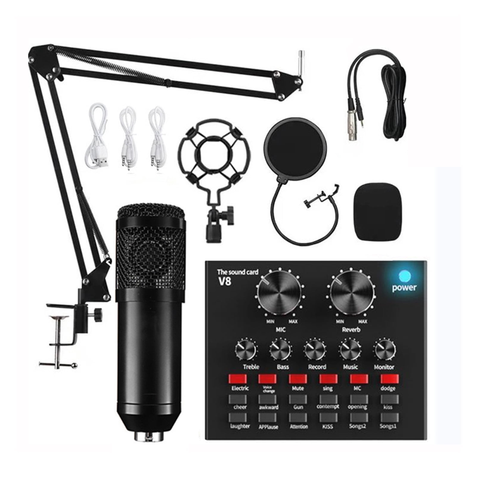Professional Audio V8 Sound Card Set Mic Studio Condenser Microphone For Podcast Recording Live Streaming