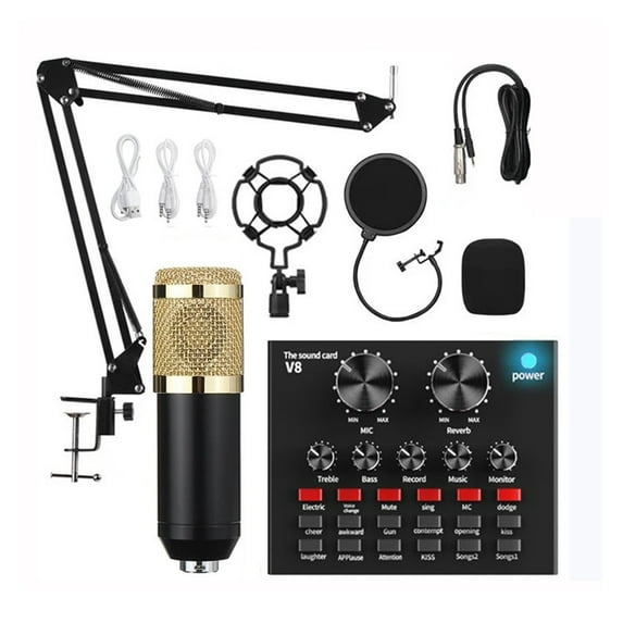 Professional Audio V8 Sound Card Set Mic Studio Condenser Microphone For Podcast Recording Live Streaming