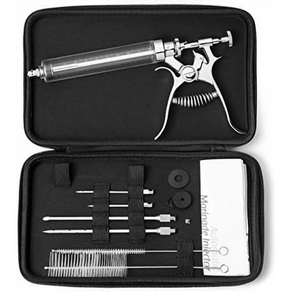 Professional Automatic BBQ Meat Marinade Injector Gun Kit with Case, 2 oz Large Capacity Barrel and 4 Commercial Grade Marinade Needles.$$Home Decor, Kitchen, & Other