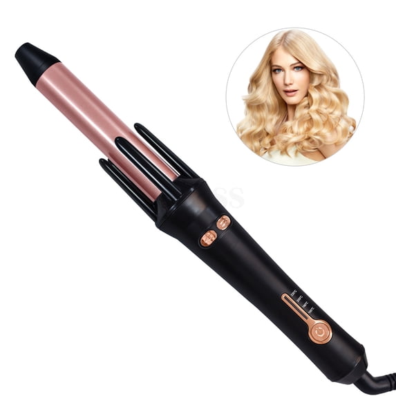 Professional Automatic Rotating Curling Iron, 1 Inch Ceramic Hair Curler for Effortless Beach Waves, Anti-Scald Automatic Styling Wand with 4 Precise Heat Settings, Black & Rose Gold