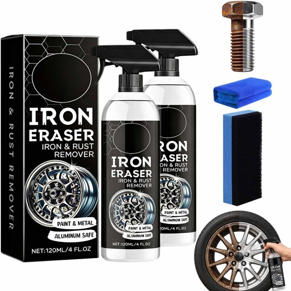 Professional Automotive Surface Cleaning, Car Rust Remover Cleaner Spray, General Rust Remover Cleaner Spray, Fast Acting Rust and Brake Dust Remover for Car Wheels and Paint(2Pcs)