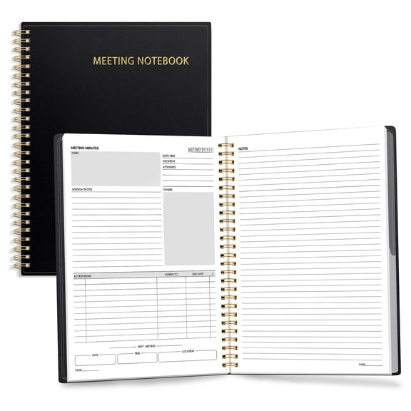 Professional B5 Size Spiral Notebook 7.5x10 Inches 160 Pages, Meeting Planner and Note Taking Organizer for Office Business, Project Planning and Agenda Management, Black