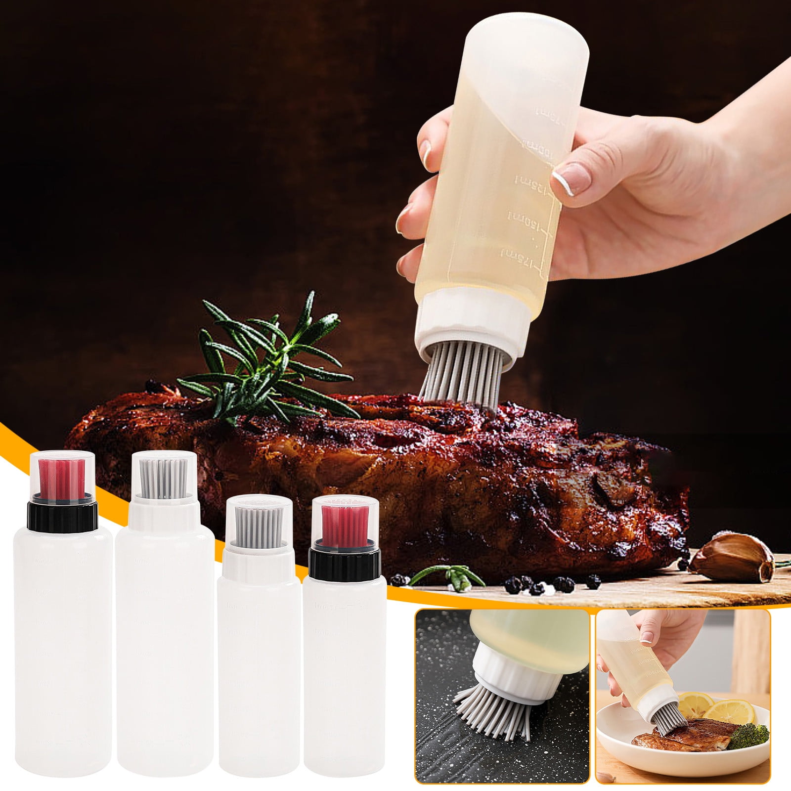 Professional BBQ Oil Brush Bottle with Basting Applicator for Grilling ...