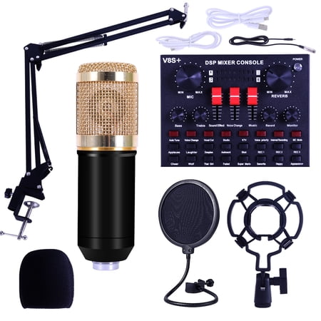 Professional BM-800 Condenser Microphone for Computer, Recording Studio Microphone Mic with V8S Live Sound Card for Singing Podcasting Streaming Recording,Crystal Clear Sound (Gold