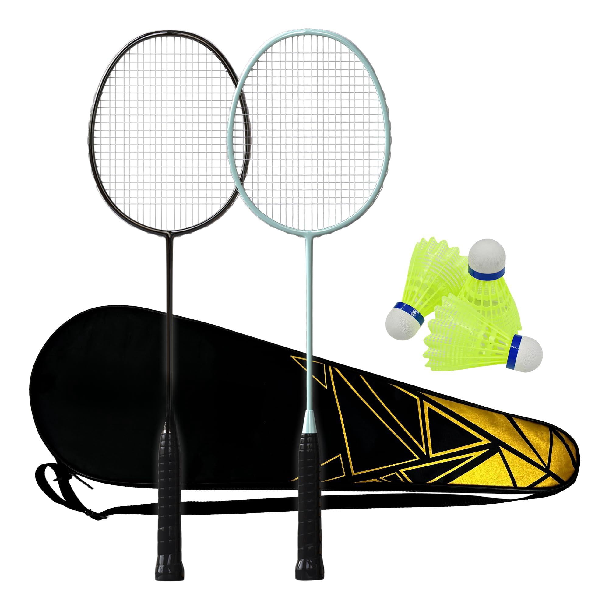 Professional Badminton Rackets Set Of 4 - Carbon Fiber  6 Shuttlecocks 4 Grips & Bag For Backyard Games | 90g Lightweight