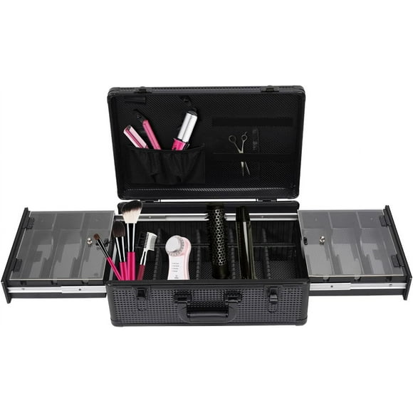 Professional Barber Case, 19.7137.8Inch Portable Carry Travel Case Barber Beauty Salon Tool Kits Storage Travel Carry Case Hairdresser Leatherette Clipper Trimmer Rectangular Black