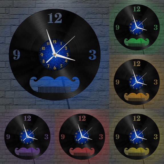 Professional Barber Shop Decoration 12 Inch Vinyl Record Wall Clock - Silent, Creative, and Unique Clock for Living Room, Entryway, or Bedroom Decor - Perfect Gift Idea(12 inchs B with LED)