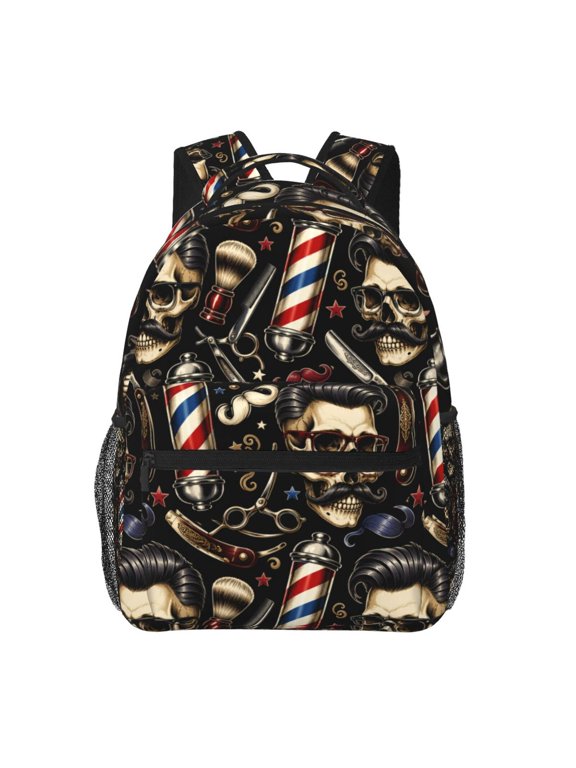 Professional Barber Tool Seamless Art Backpack Casual College Bag Zipper Laptop Daypack Hiking Rucksack Travel
