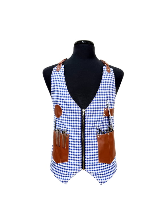Professional Barber Vest with Leather Pockets & Adjustable Straps, Lightweight Breathable Salon Work Vest with Multiple Tool Pockets for Barbers & Hairstylists