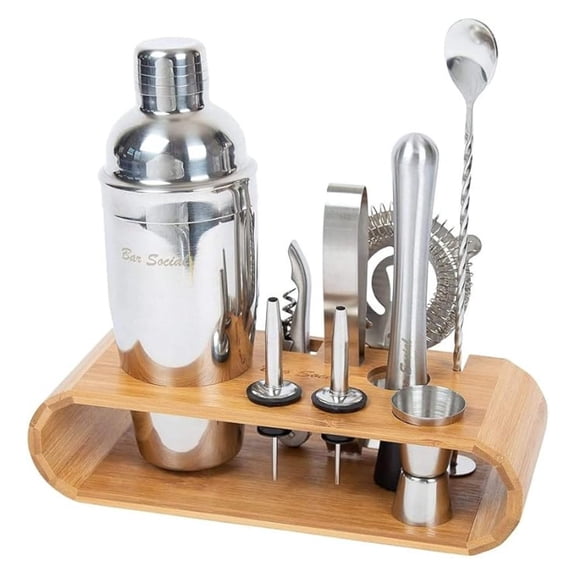 Professional Bartender Cocktail Kit - Bartender Accessories Tools for Drinks - Set of 10 Bar Mixer Set - Complete Cocktail Mixing Set with Natural Bamboo Stand - Drink Making Kit