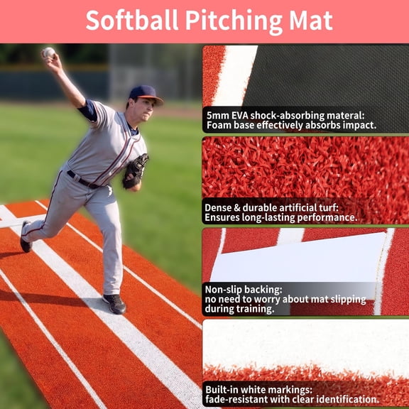 Professional Baseball Pitching Alignment Mat, Portable Baseball Training Mat for Indoor Batting Cages and Backyard Lawns, Anti-Slip Baseball Mat with Pitching Rubber