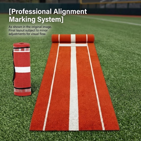 Professional Baseball Pitching Alignment Mat, Portable Baseball Training Mat for Indoor Batting Cages and Backyard Lawns, Anti-Slip Baseball Pitching Rubber Mat with 2 Black Elastic Straps