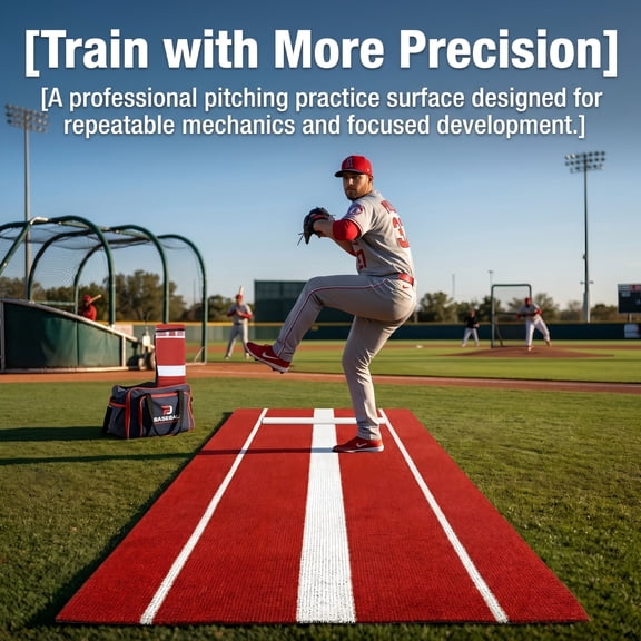 Professional Baseball Pitching Alignment Mat, Portable Baseball Training Mat for Indoor Batting Cages, Anti-Slip Baseball Mat with Pitching Rubber
