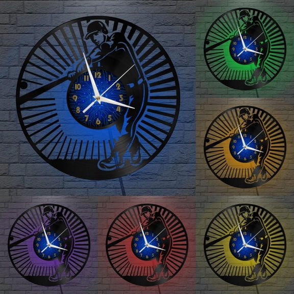 Professional Baseball Player 12 Inch Vinyl Record Wall Clock - Silent, Creative, and Unique Clock for Living Room, Entryway, or Bedroom Decor - Perfect Gift Idea(12 inchs B with LED)