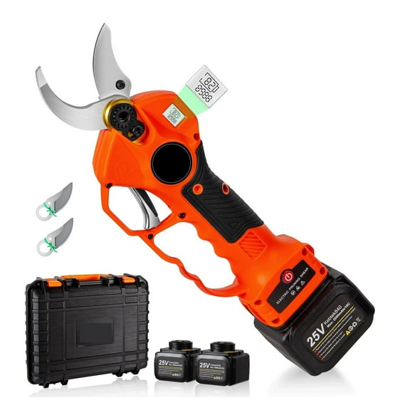 Professional Battery Pruner, 25V Cordless Electric Shear 40mm Cutting Diameter (LCD Orange) ,Easy to Operate