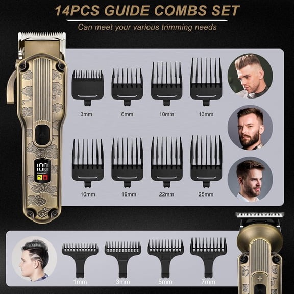 Professional Beard Trimmer Kit with Foil Shaver and T-Blade for Men, Cordless Hair Set with LED Display, Waterproof Grooming Tool for Nose Body Hair Cutting