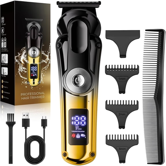 Professional Beard Trimmer for Men - Zero Gapped T- Hair Trimmer,Cordless Hair Clippers,Precision Edgers Barber Clippers for Hair & with LED Display,3 Guide Combs