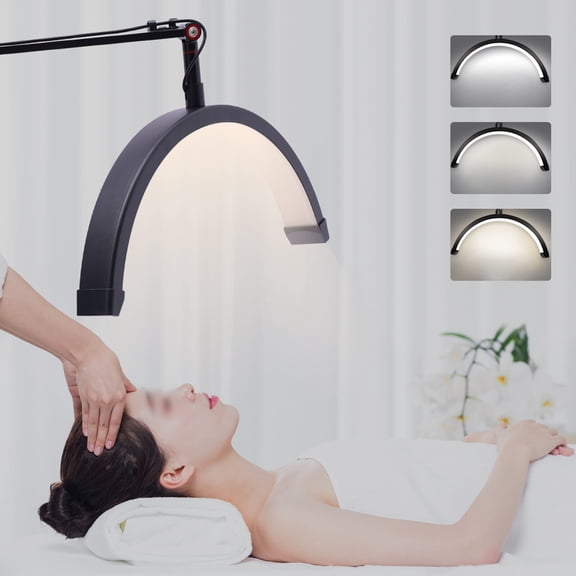 Professional Beauty LED Light, Black, Half Moon Desk Lamp for Eyelash Extensions, Nail Art, and Skin Therapy, Adjustable Brightness, Height, Rotatable Makeup Lamp