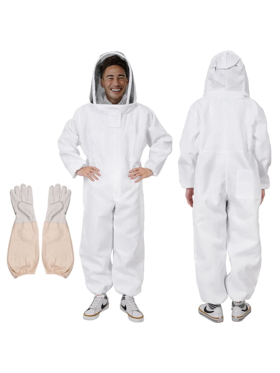 Professional Bee Suit for Men Women, Beekeeping Suit Beekeeper Suit with Glove &Ventilated Hood Fully Body Sturdy Beekeeper Suite Suitable for Professional Beekeepers and Beginners