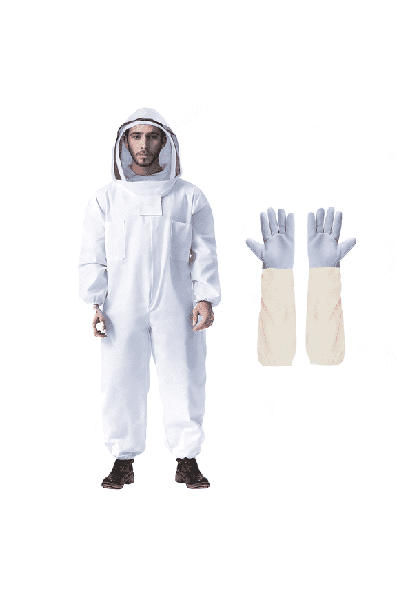 Professional Bee Suit for Men and Women, Full Body Beekeeping Suit with Gloves & Protective Round Veil, Size XXL (Fits 69-73 Inches / 5'9"-6'1") for Apiary & Backyard