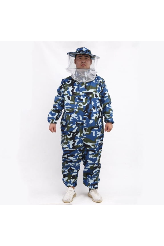 Professional Bee Suit with Round Hood Veil- Thick Cotton Bee Suit Sting-Less Protection Pro Beekeeper Suit Bee Keeper Suite Trajes De Apicultura Beekeeping Coverall blue camouflage xL