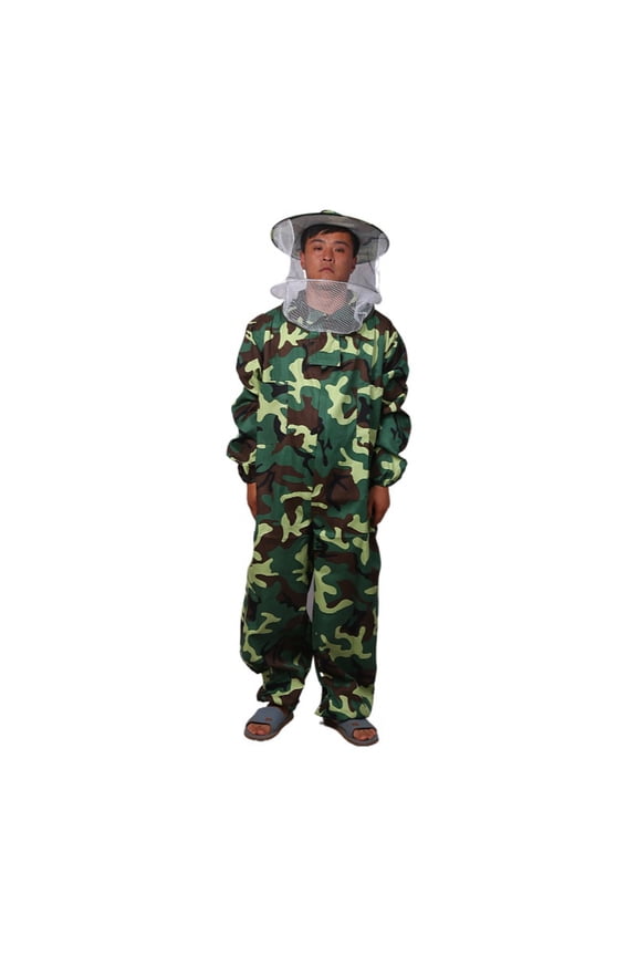 Professional Bee Suit with Round Hood Veil- Thick Cotton Bee Suit Sting-Less Protection Pro Beekeeper Suit Bee Keeper Suite Trajes De Apicultura Beekeeping Coverall green camouflage L