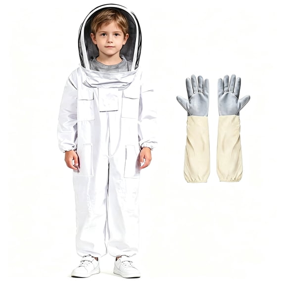 Professional Bee Suit for Men and Women, Full Body Beekeeping Suit with Gloves & Protective Round Veil for Apiary & Backyard