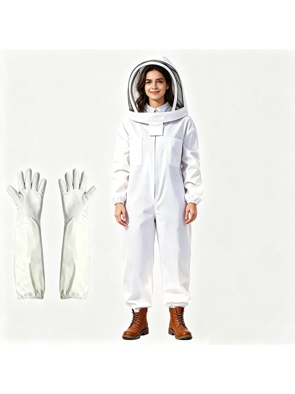 Professional Bee Suit for Men and Women, Full Body Beekeeping Suit with Gloves & Protective Round Veil for Apiary & Backyard