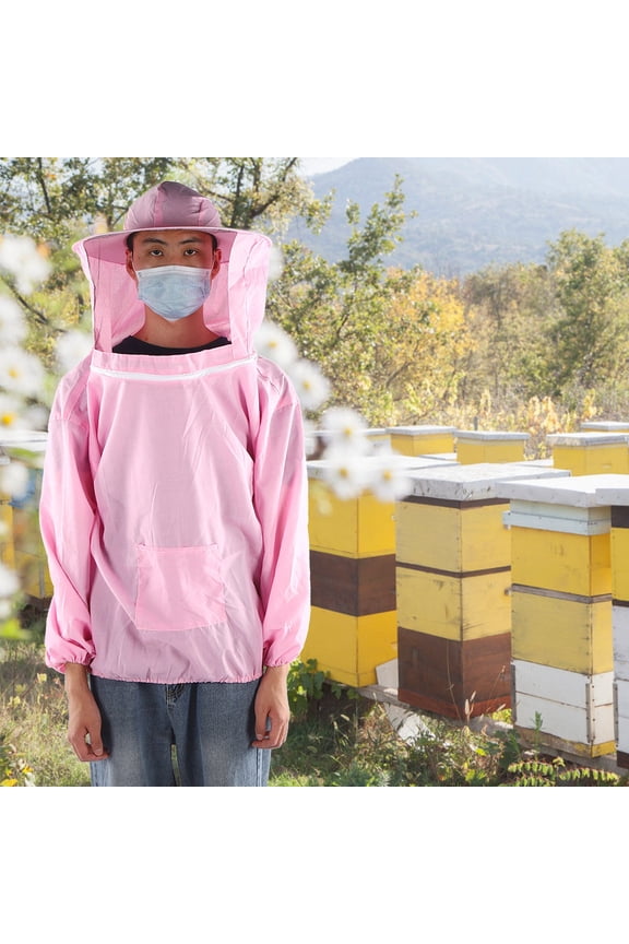 Professional Beekeeping Protective Jacket with Hood Breathable Suit for Beekeeper Pink