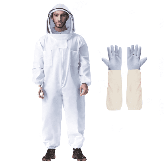 Professional Bee Suit for Men and Women, Full Body Beekeeping Suit with Gloves & Protective Round Veil, Size L (Fits 61-65 Inches / 5'1"-5'5") for Apiary & Backyard