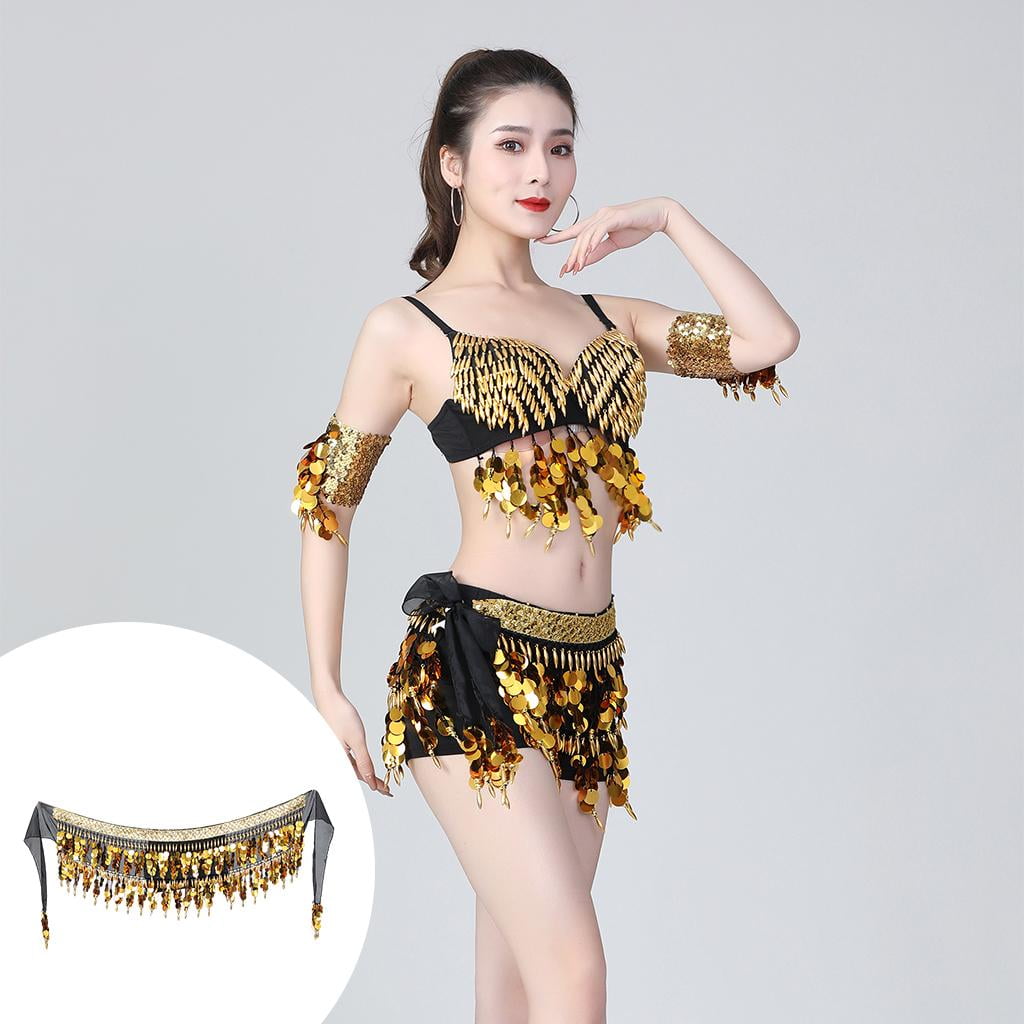 Professional Belly Dance Costumes India Dance Hip Scarf Skirt , Tassel  Scarf Sequin Wrap Nightclub Party Music Festival Revelry Costume for Women  - Black 