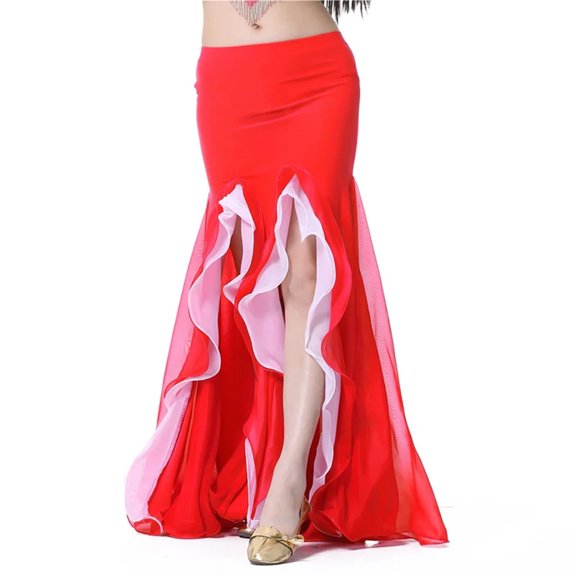 Professional Belly Dance Skirt For Women Elegant Double Split Skirt Adult Belly Dancing Performance Clothing Dance Wear