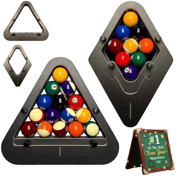 Professional Billiard Ball Rack System, Heavy Duty Solid Wood Triangle and Diamond Pool Rack Set, Precision-Engineered 8-Ball and 9-Ball Racks, Adjustable Billiards Accessories