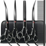 Professional Black 6 in 1 1, Dog Shears for Grooming 6CR Premium Stainless Steel Grooming Scissors Kit for Dogs Cat Pet