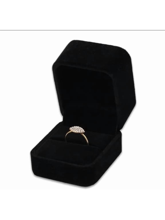 Professional Black Velvet Ring Box for Proposals and Weddings, Elegant Jewelry Gift Case with Luxury Soft Plush Interior, Compact Engagement Ring Holder for Presentation and Ceremony
