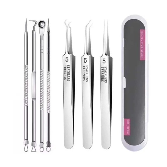 Professional Blackhead Remover Tweezers Set for Facial Skin Care Stainless Steel Pimple Extractor Comedone Beauty Tool for Acne Treatment