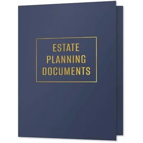 Professional Blue Linen Estate Planning Folders / 25 Sleek Navy Gold Foil Two Pocket Folders / 9" x 12" Financial Planning Presentation Folders/Made in The USA$$Office
