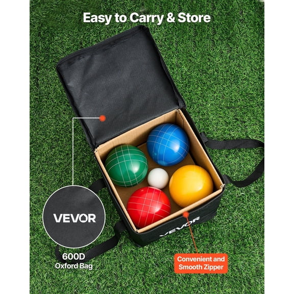 Professional Bocce Ball Set 100mm Resin Balls, Pallino, Rope & Carry Bag in Red/Green/Blue/Yellow For 2-8 Players