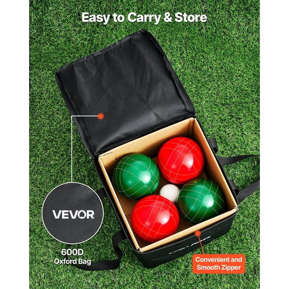 Professional Bocce Set for Lawn & Beach 8 Durable Resin Balls (Red/Green), Pallino, Measuring Tool & Carry Bag Included